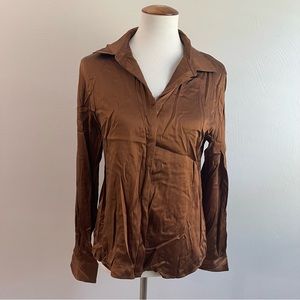 Vintage Silk Metallic Button Up Long Sleeve Blouse